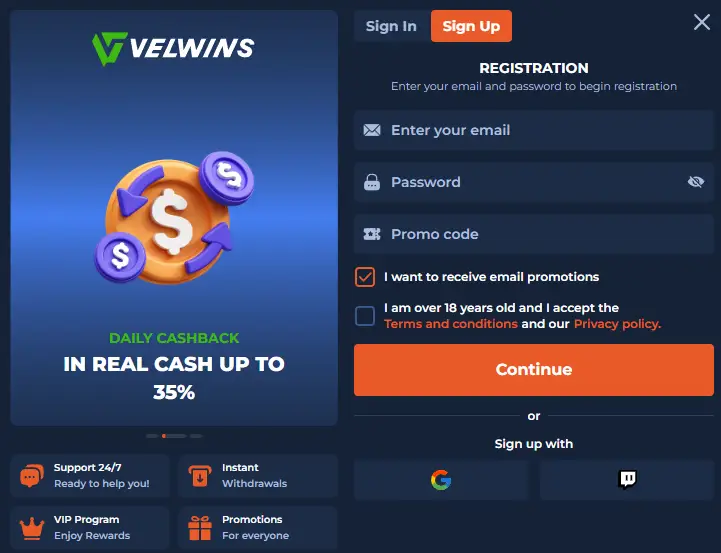 velwins casino signup