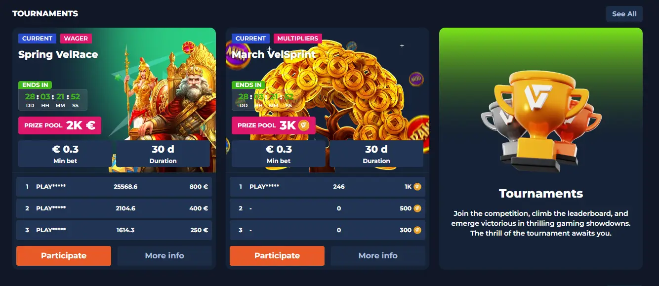 velwins casino tournaments